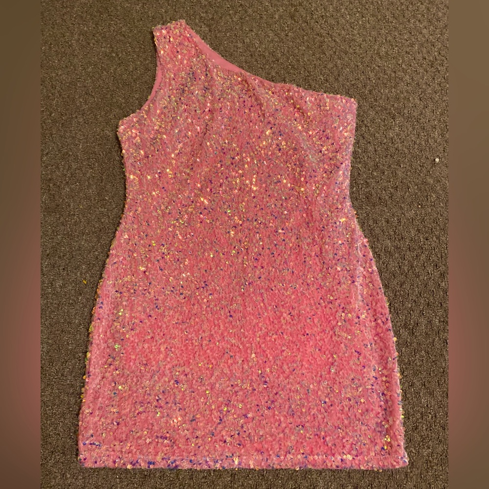 ARIA ONE SHOULDER MINI DRESS - PINK, size xL